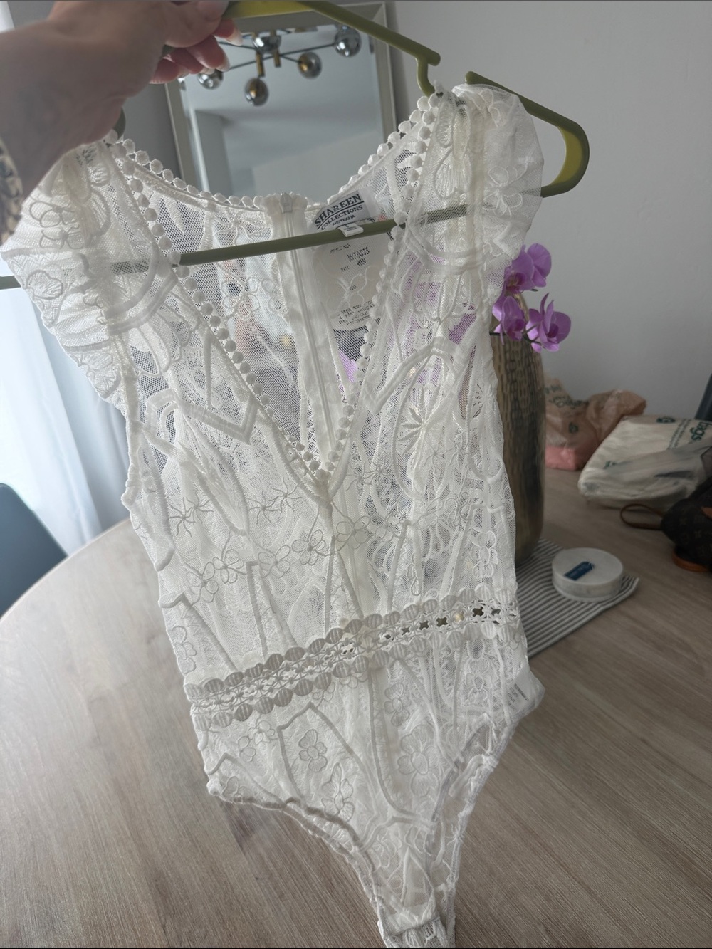 Shirleen White Lace Bodysuit - Sheer Floral Crochet Details
